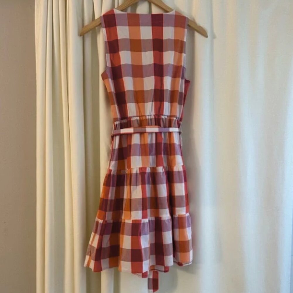 J.Crew dress gingham plaid tiered faux-wrap dress features a v-neck, sleeveless - Picture 5 of 5
